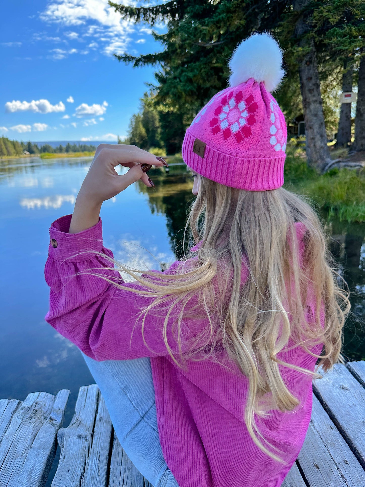 Flower Pattern Pom C.C Beanie HAT7396