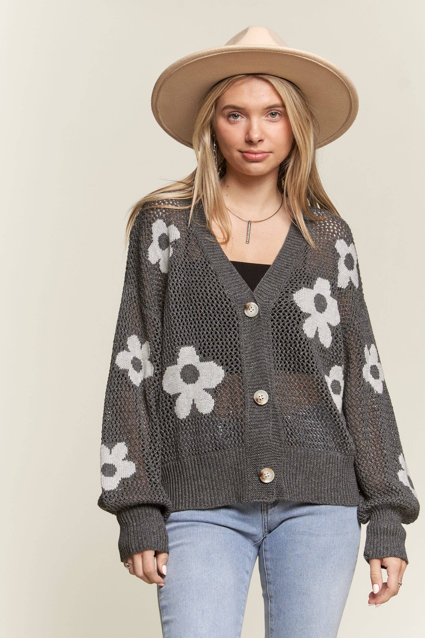 LIGHTWEIGHT FLORAL SWEATER CARDIGAN