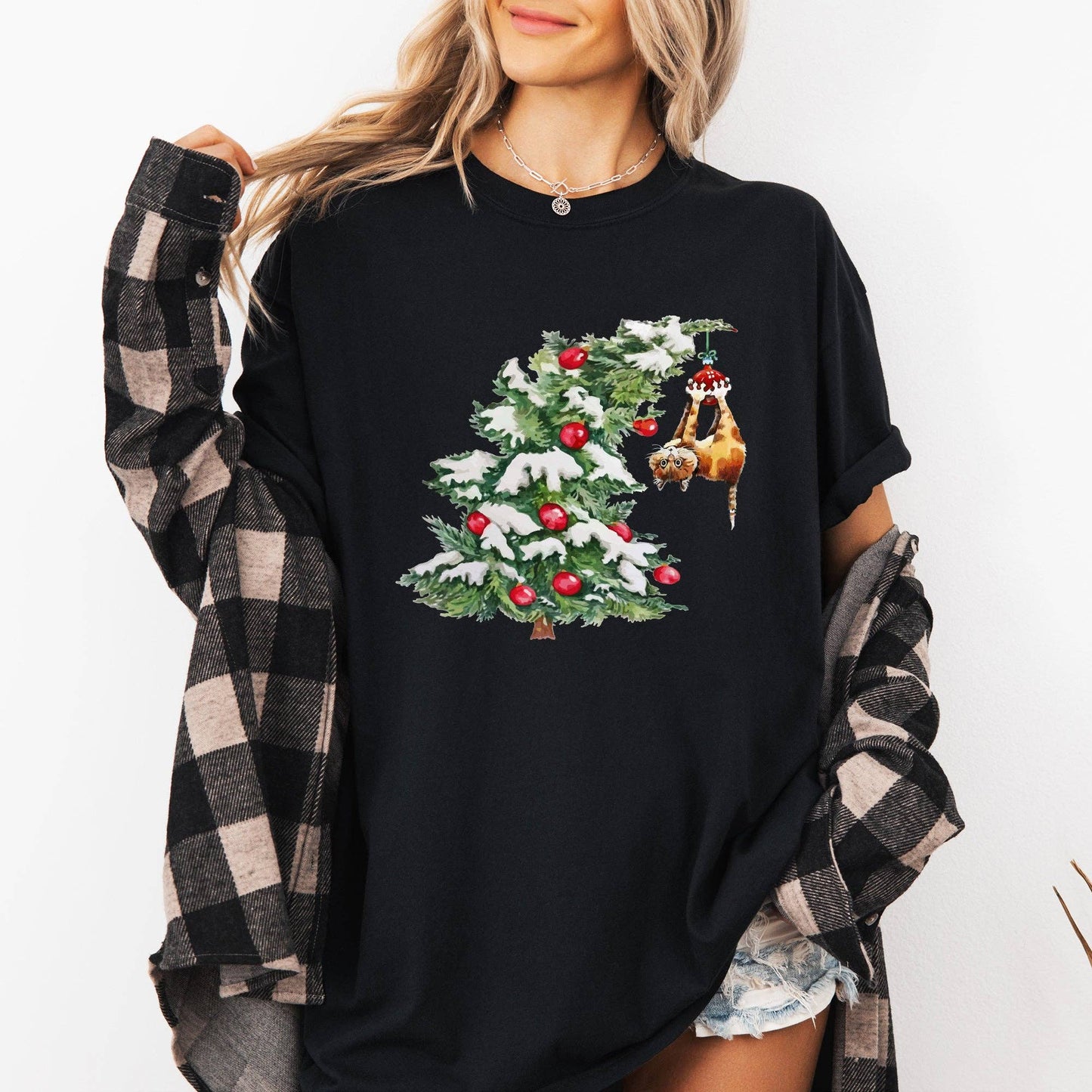 Cat Christmas Tree, Funny, Naughty Santa Snow, Xmas Tshirt