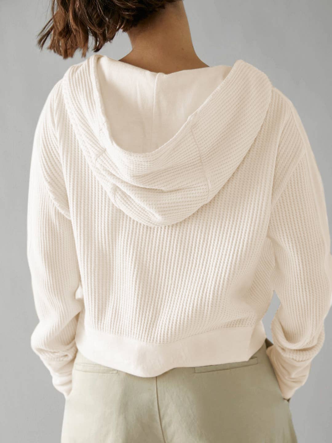 Half button zip up waffle crop hoodie sweatshirt jacket