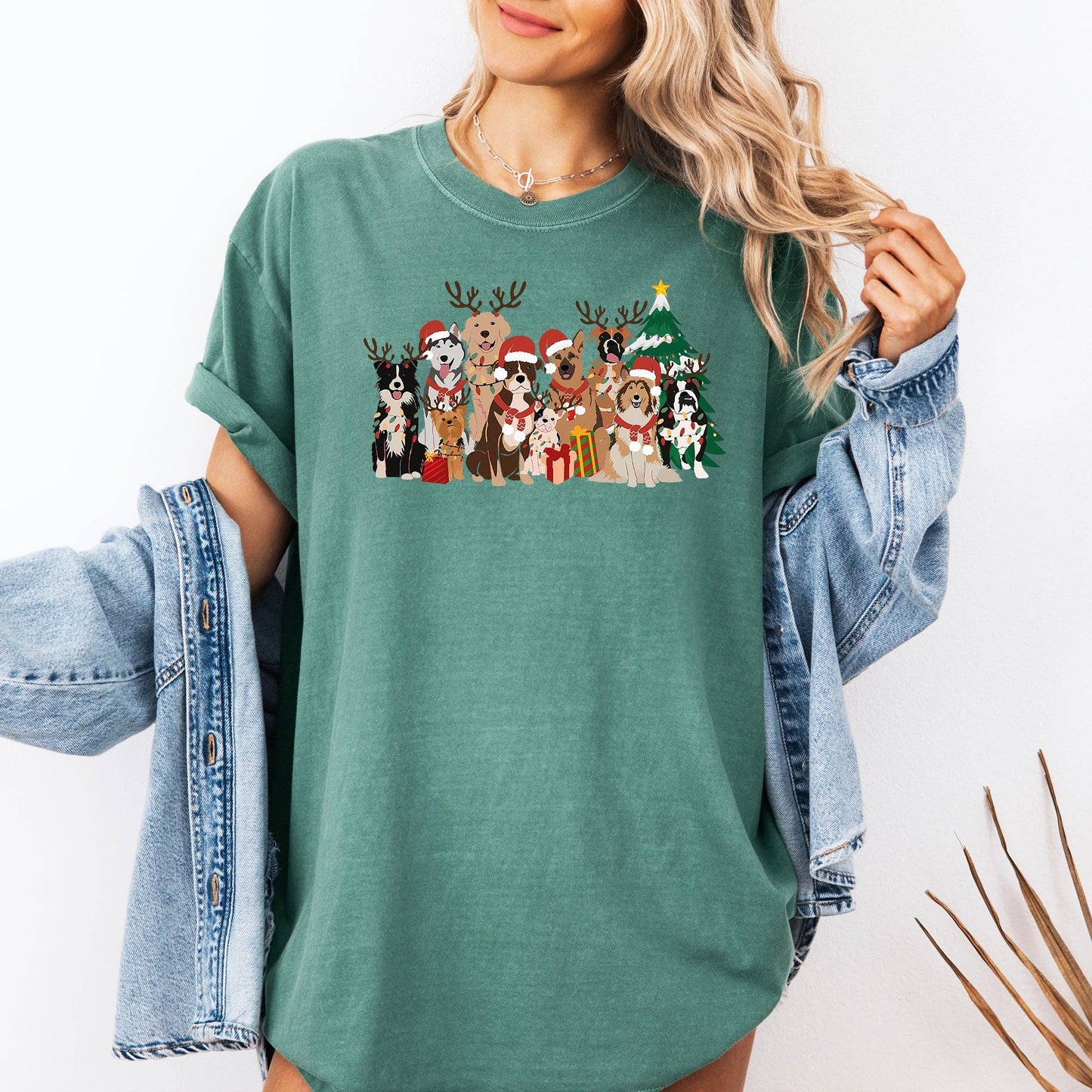 Christmas Dogs, Antlers, Reindeer, Santa, Dog Lover Tshirt