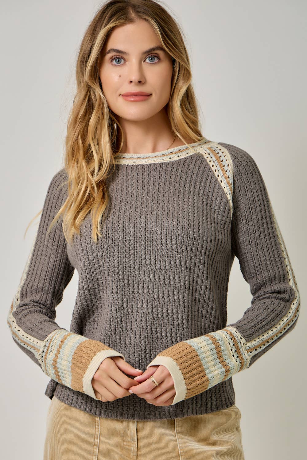 Raglan Sleeve Trim Detail Sweater Top