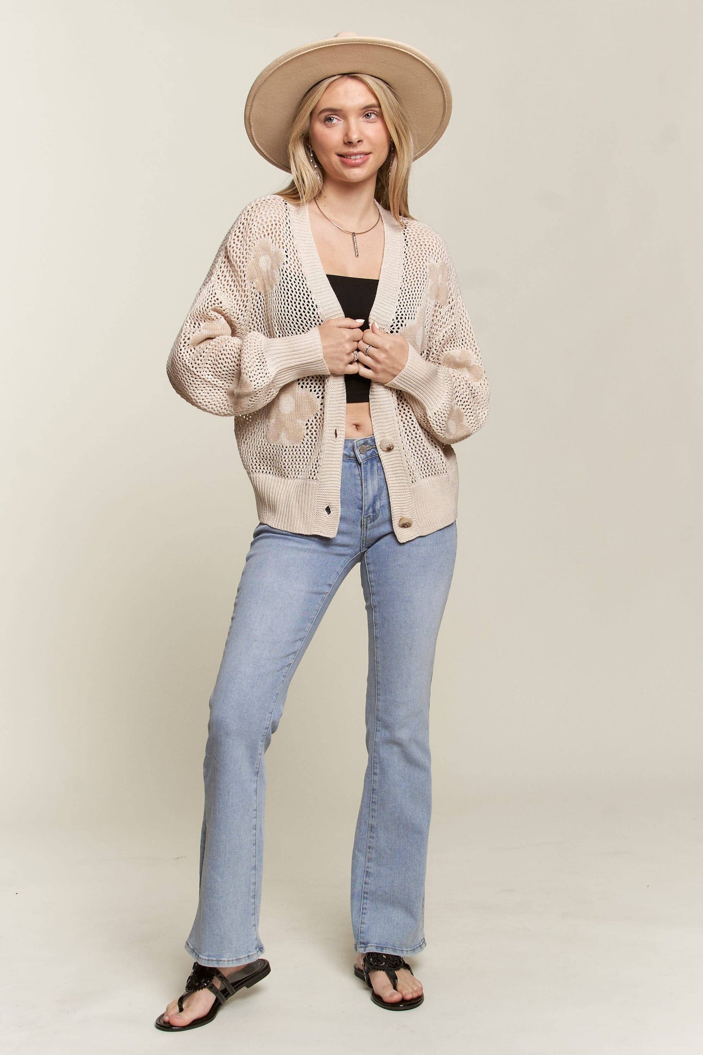 LIGHTWEIGHT FLORAL SWEATER CARDIGAN