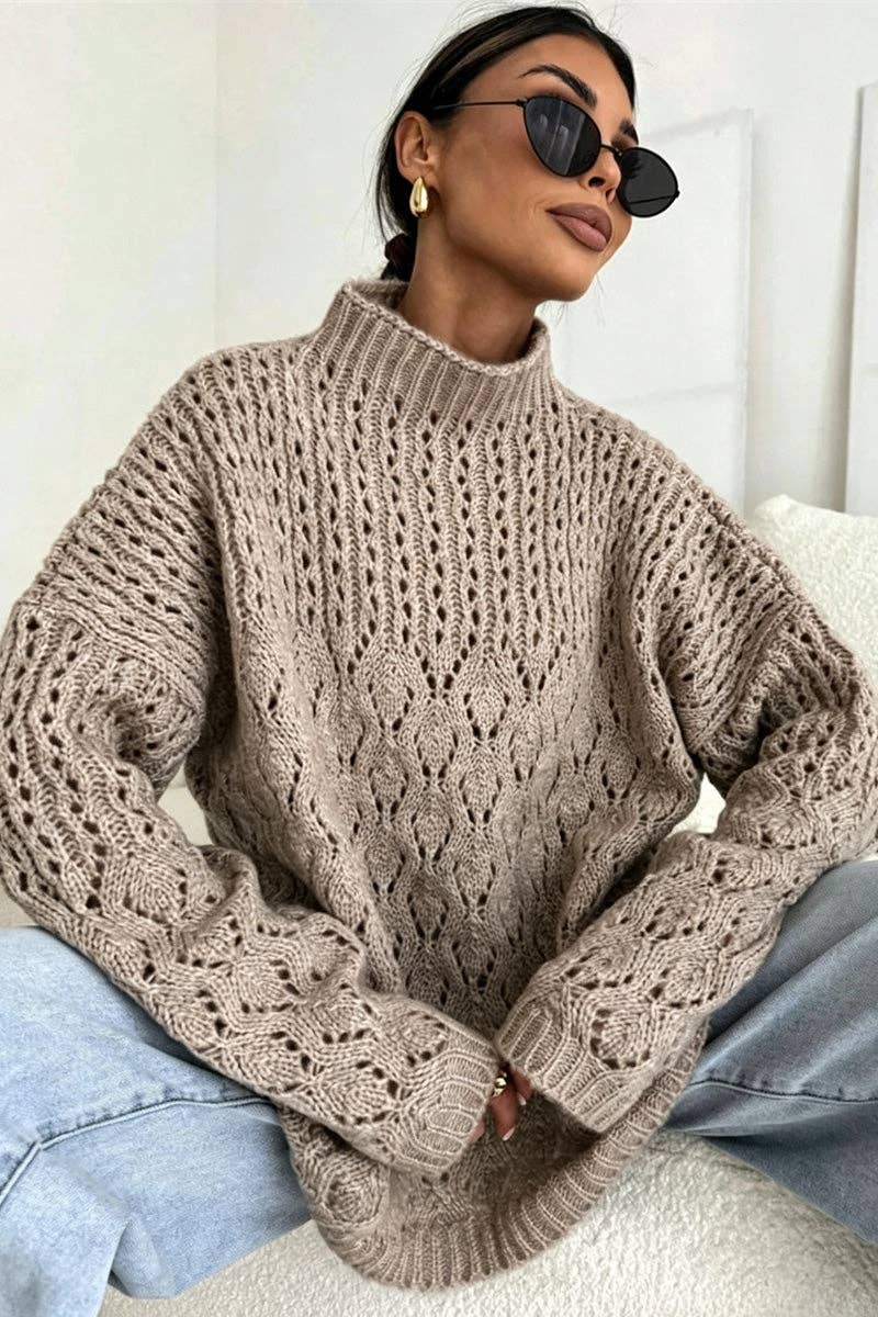 Mock Neck Cable Knit Oversized Sweater
