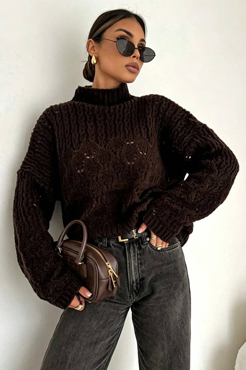 Mock Neck Cable Knit Oversized Sweater