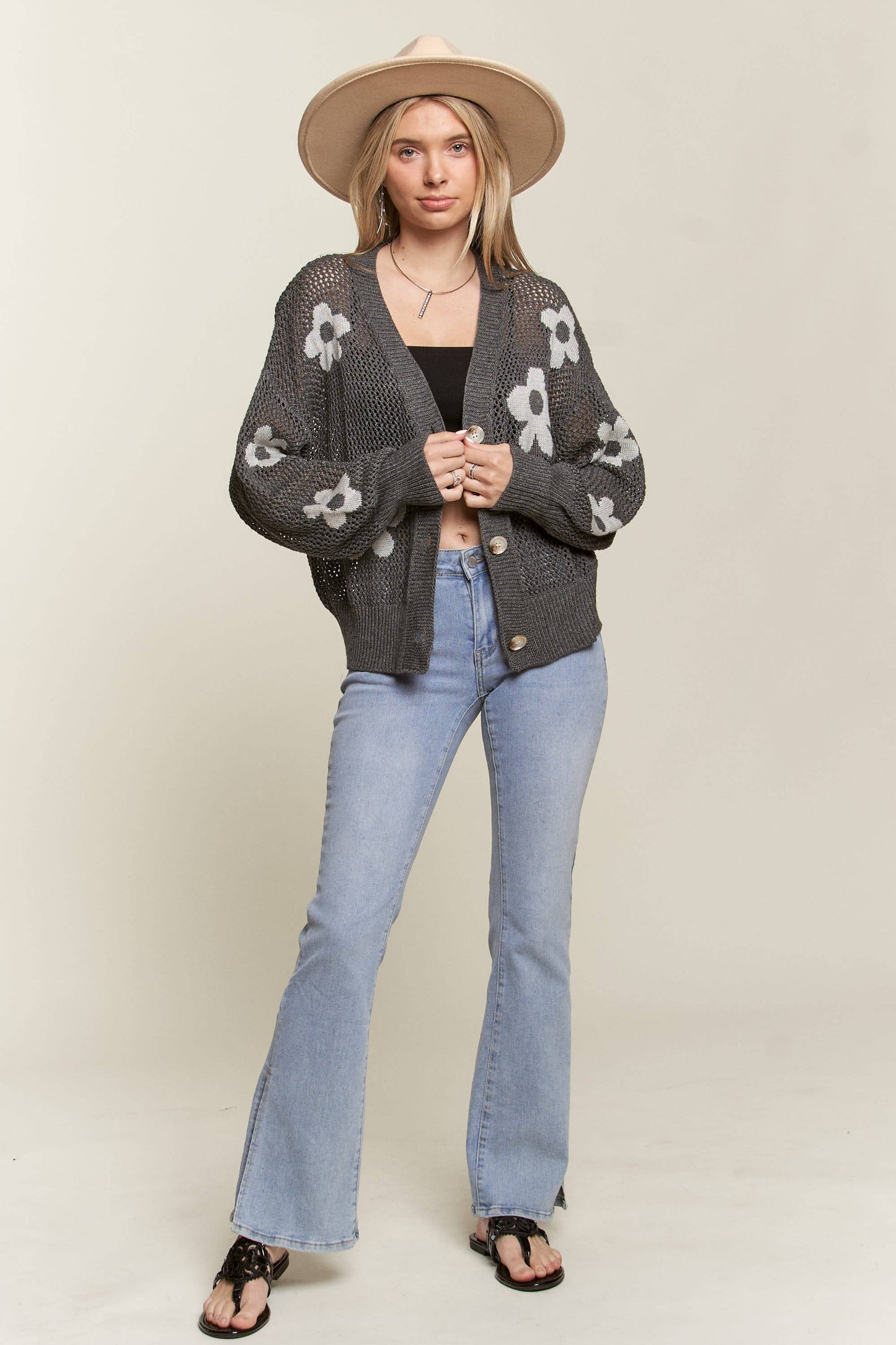LIGHTWEIGHT FLORAL SWEATER CARDIGAN