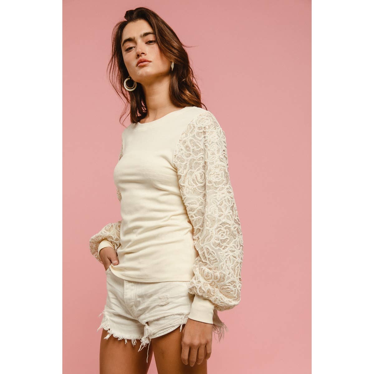 CHENILLE AND SEQUIN EMBELLISHED FLORAL KNIT TOP