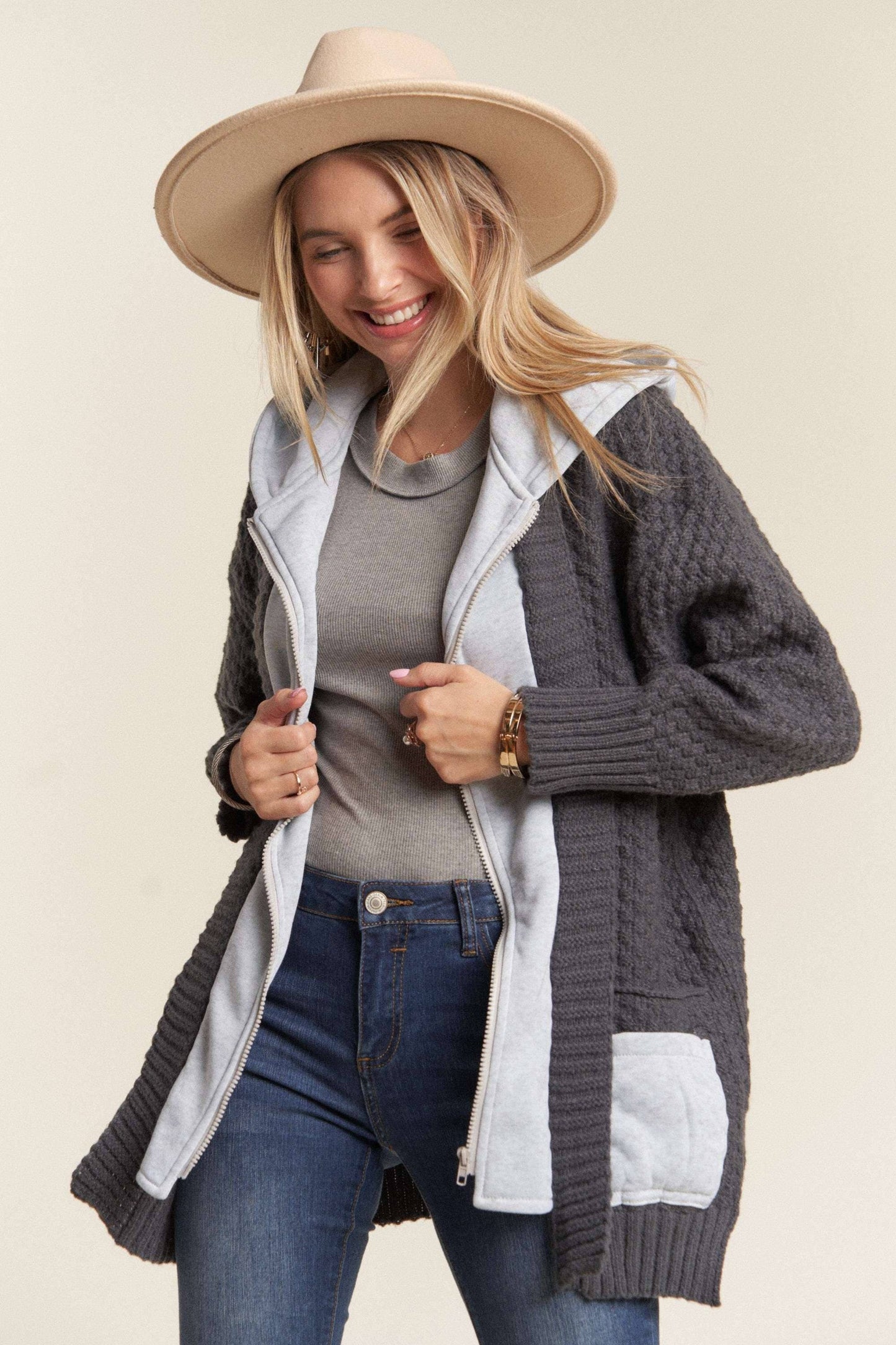 ZIP UP SWEATER HOODIE JACKET