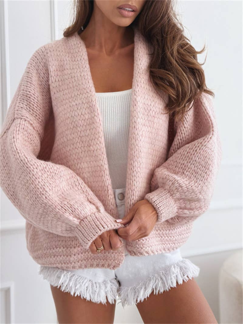 Chunky Knit Lantern Sleeve Cardigan