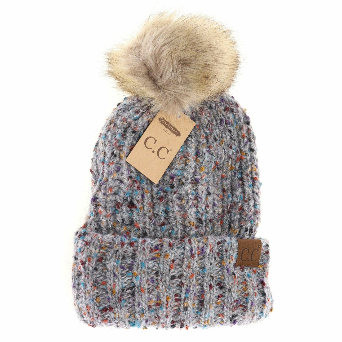 Confetti Mohair Ribbed Fur Pom C.C Beanie HAT2078