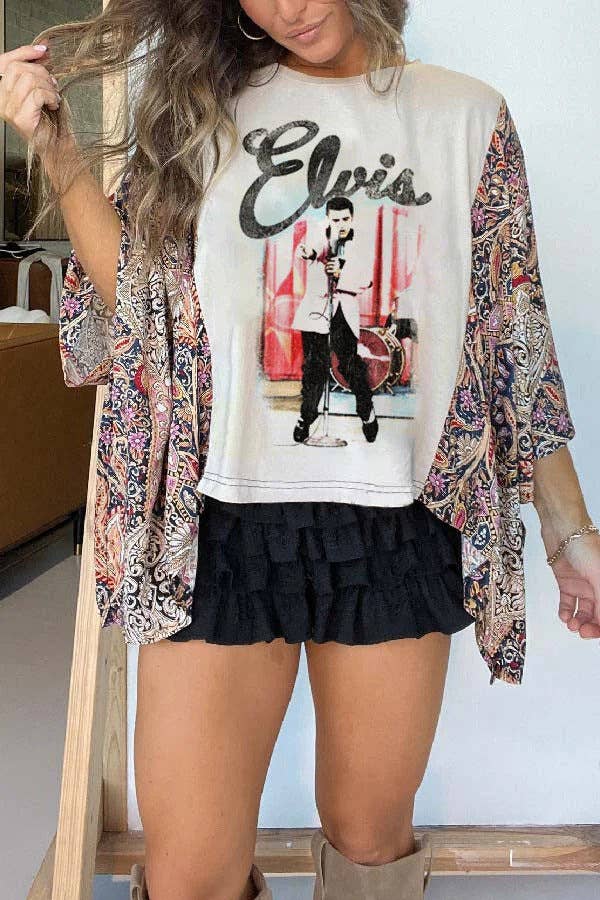 Western Vintage Graphic Batwing Kimono Sleeves Tees Boho Top
