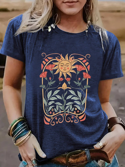 Cottagecore Wildflowers & Sun Graphic short sleeve T-shirt