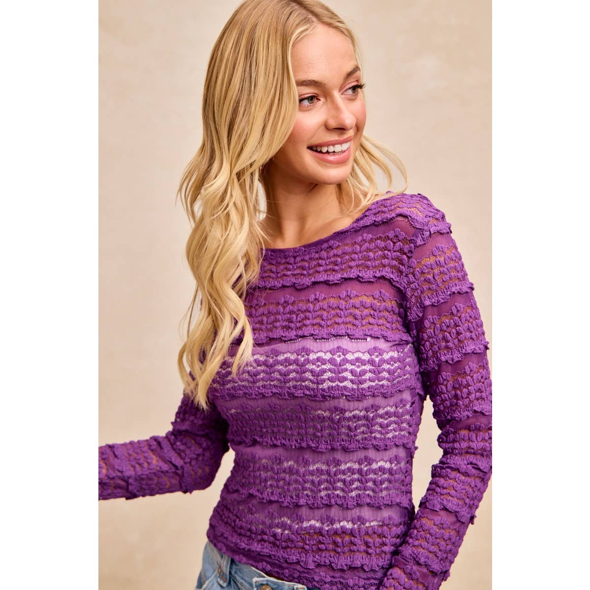 RUFFLES DETAIL MARDI GRAS COLOR FLOWER LACE TOP