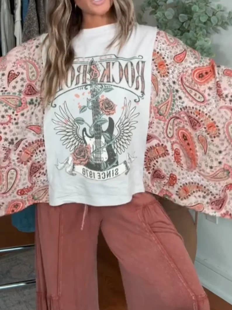 Western Rock and Roll Kimono Sleeve Relaxed Graphic Tees