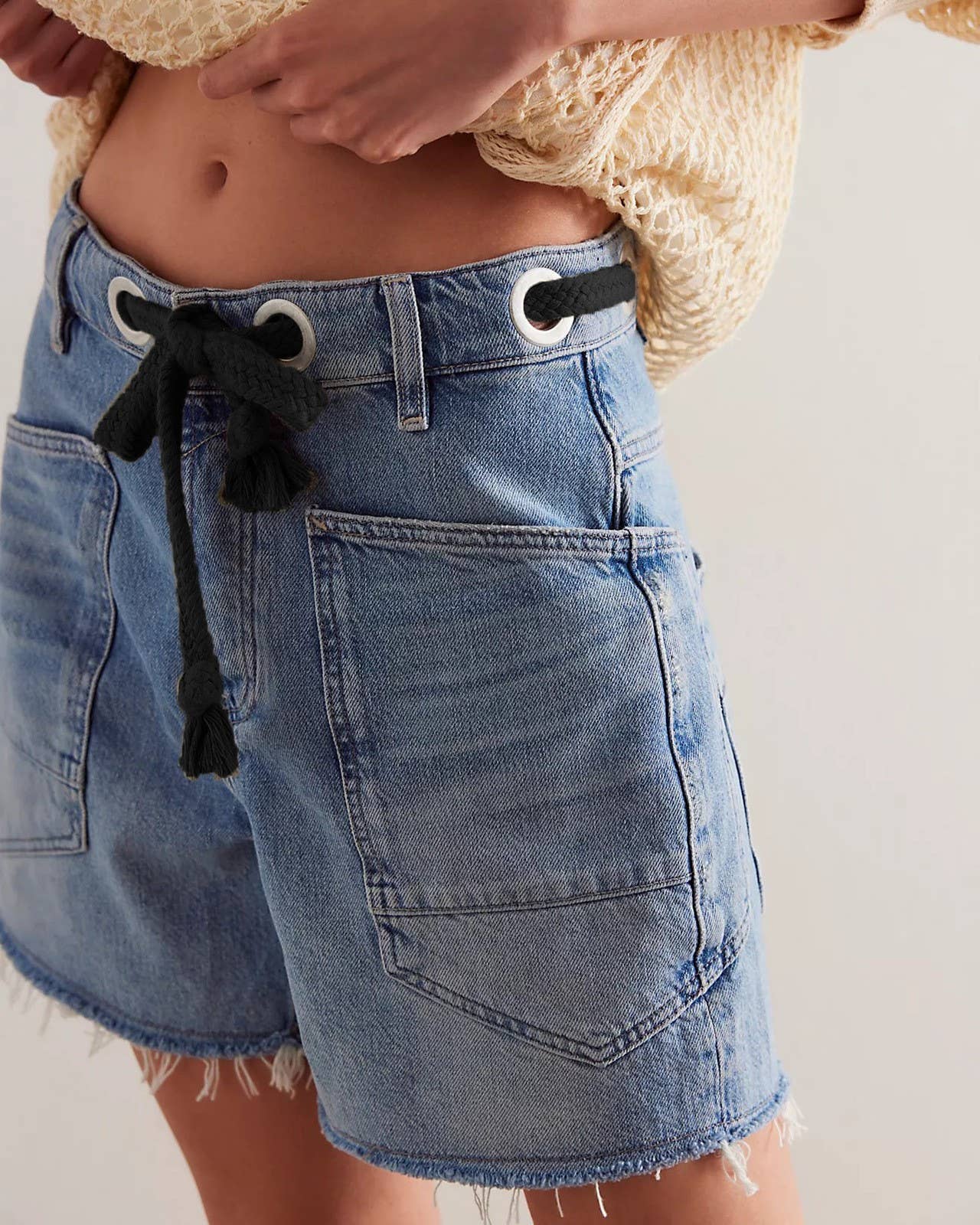 Street Style Drawstring Pocket Denim Casual Shorts