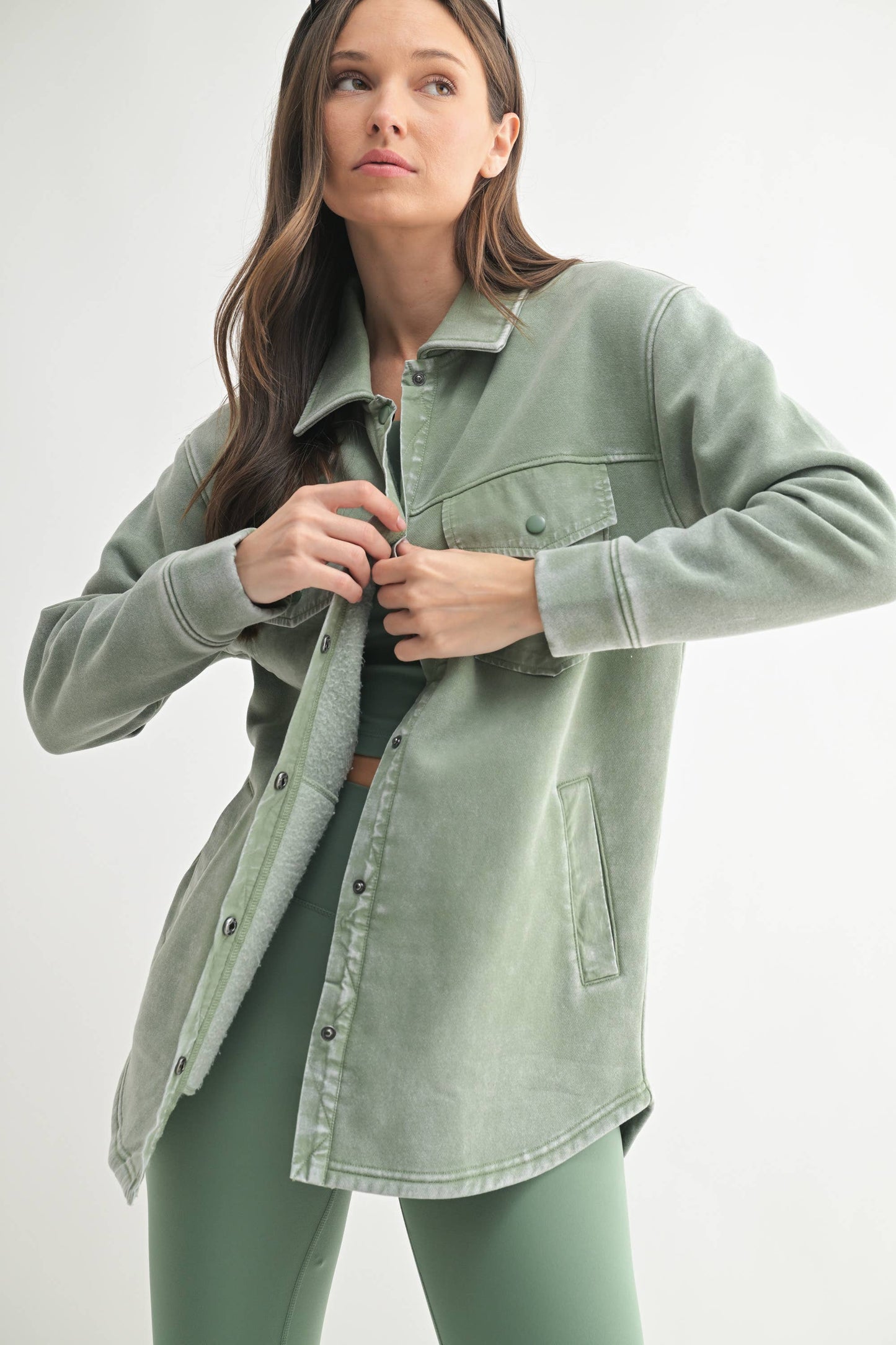 Snap-On Shacket with Pockets: NATURAL