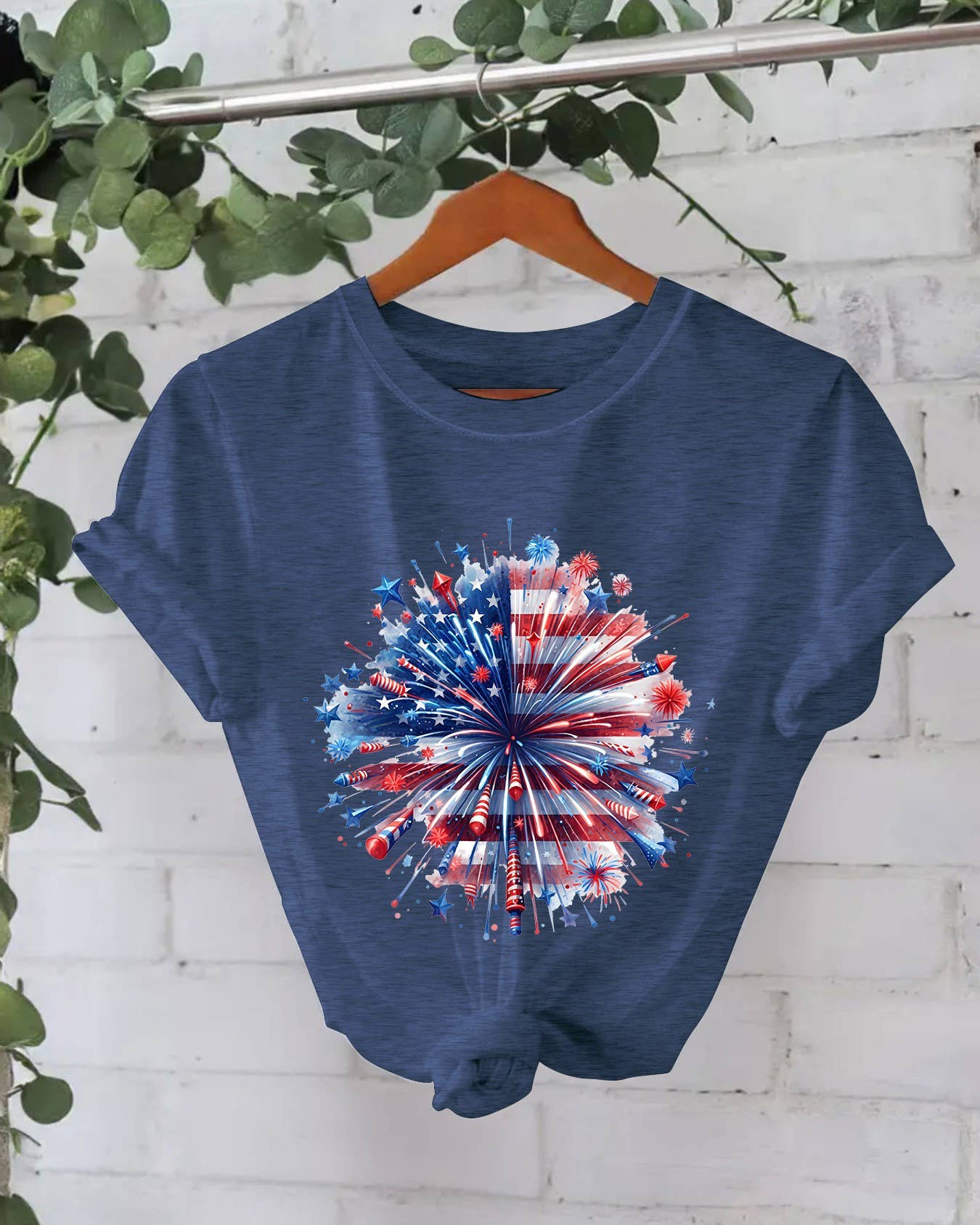 Stylish 4th of July Fireworks Print Short Sleeve T-Shirt