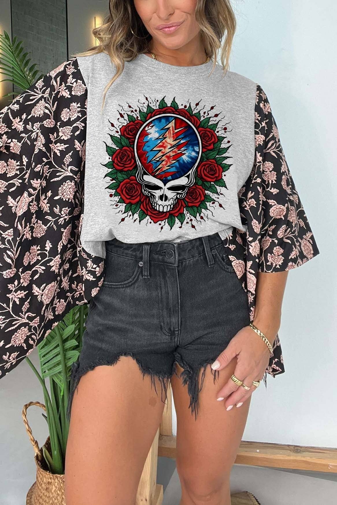 Western Vintage Graphic Batwing Kimono Sleeves Tees Boho Top