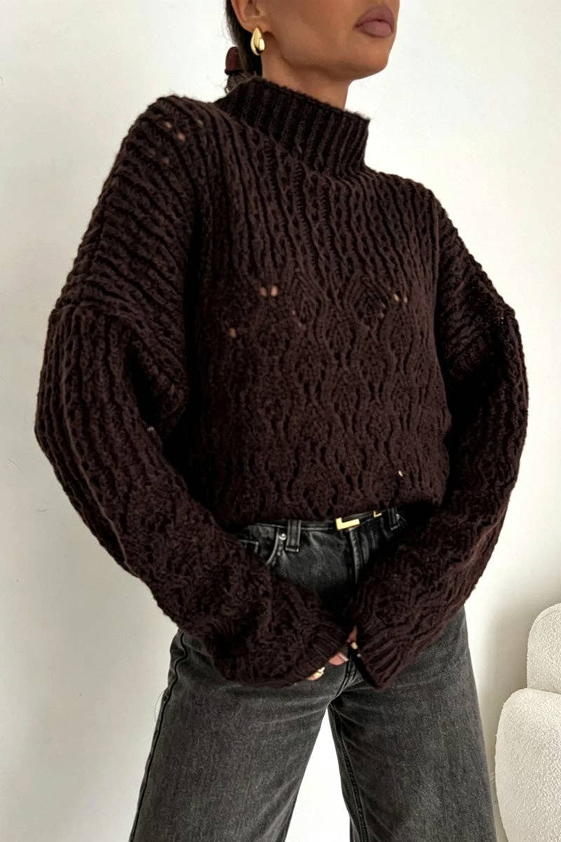 Mock Neck Cable Knit Oversized Sweater