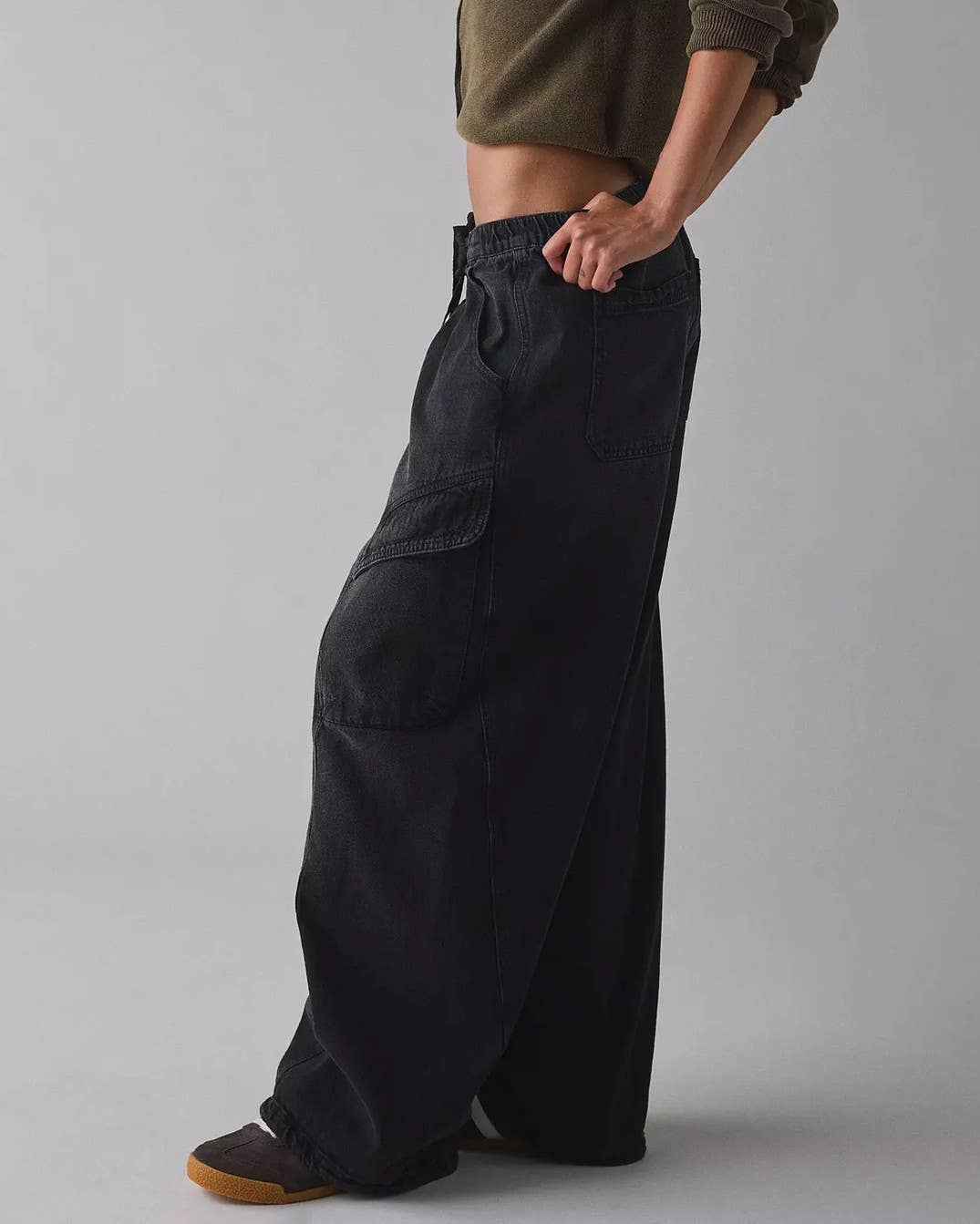 Casual High Waisted Drawstring Baggy Cargo Jeans