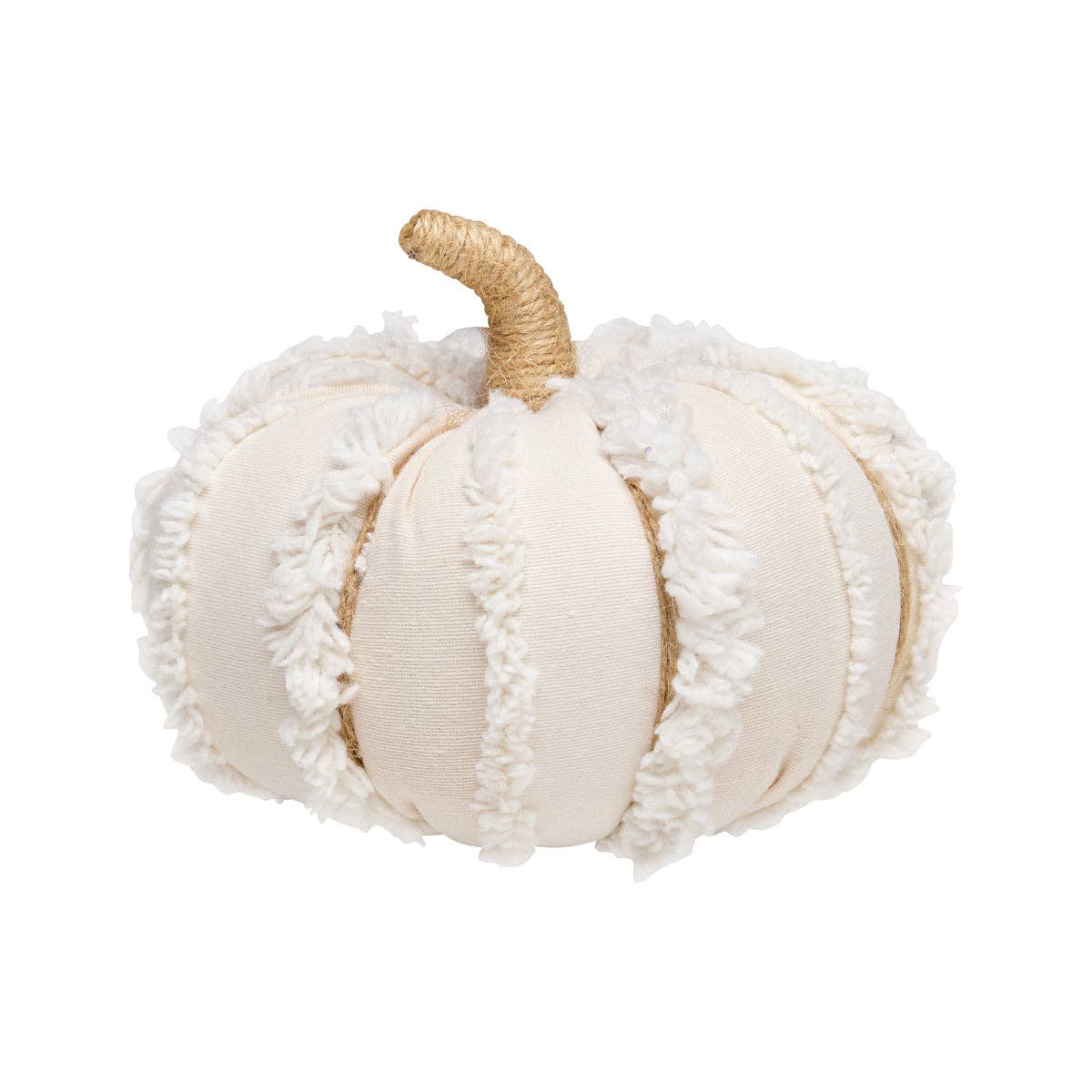 White Fuzzy Stripes Fall Fabric Pumpkin