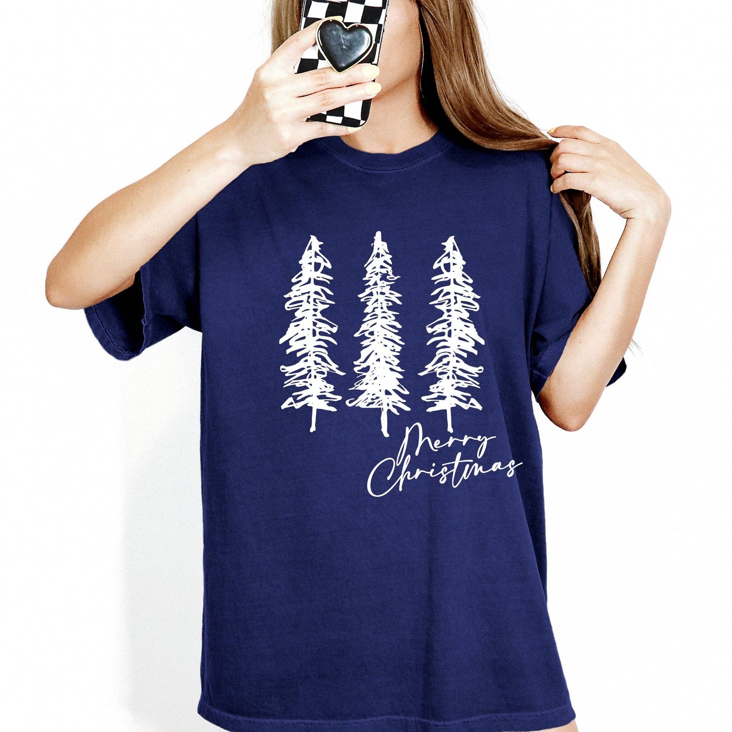 Merry Christmas, Sketched Pine Trees, Minimalist Xmas Tshirt