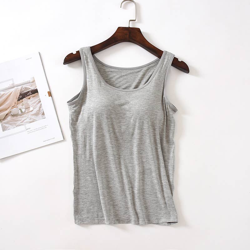 Skin-friendly soft round neck built-in bra tank top