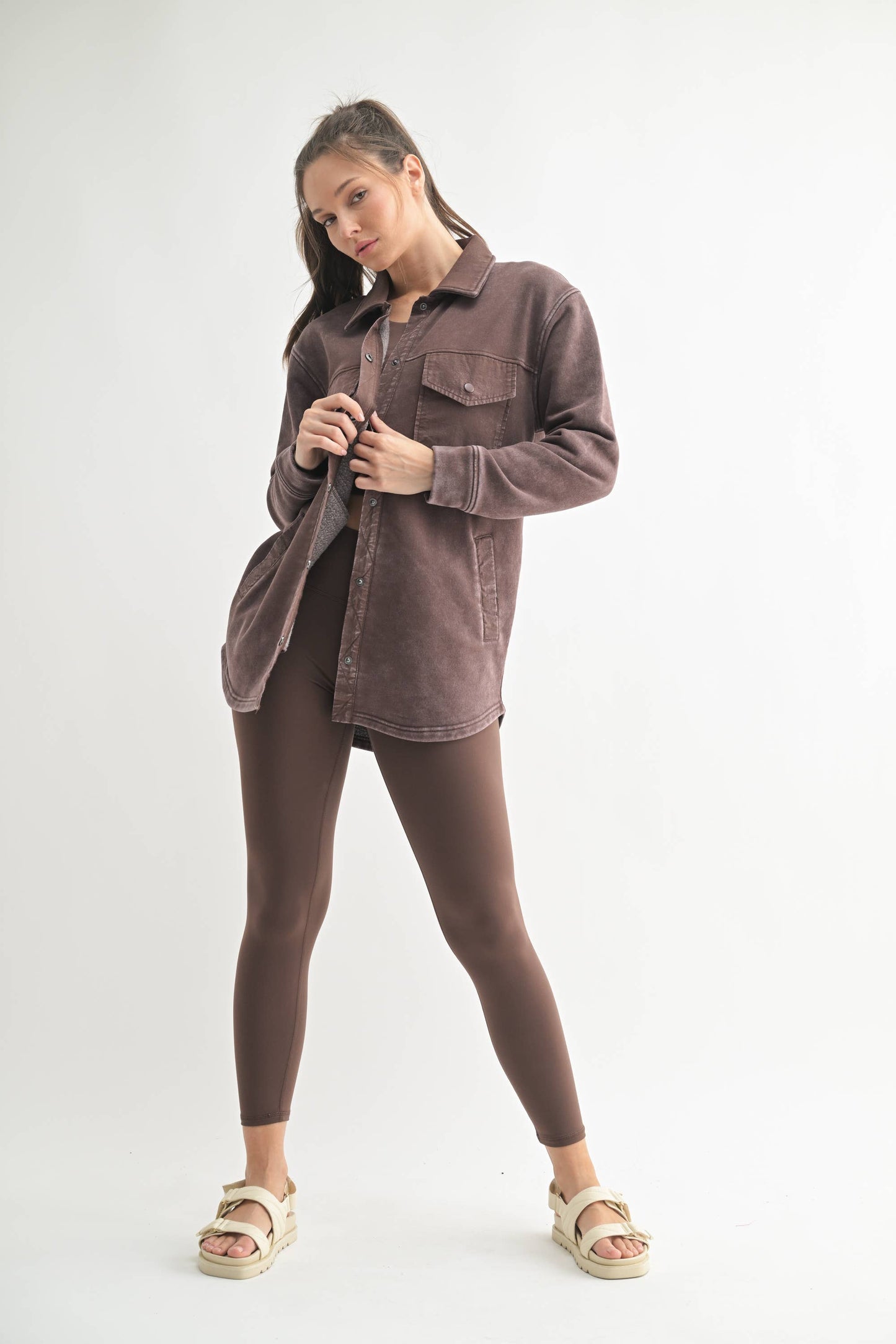Snap-On Shacket with Pockets: NATURAL