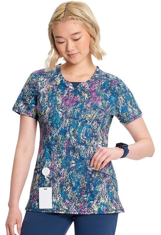 Infinity Print- Round Print Colorful Distress Top