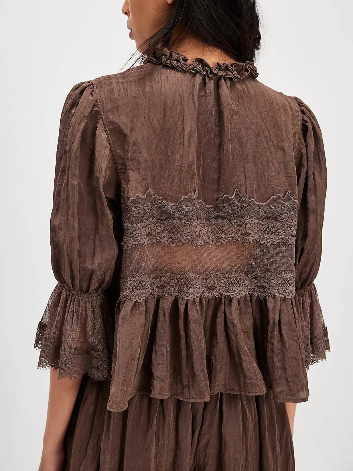 Boho vintage Victoria ancient ways tie front lace blouse