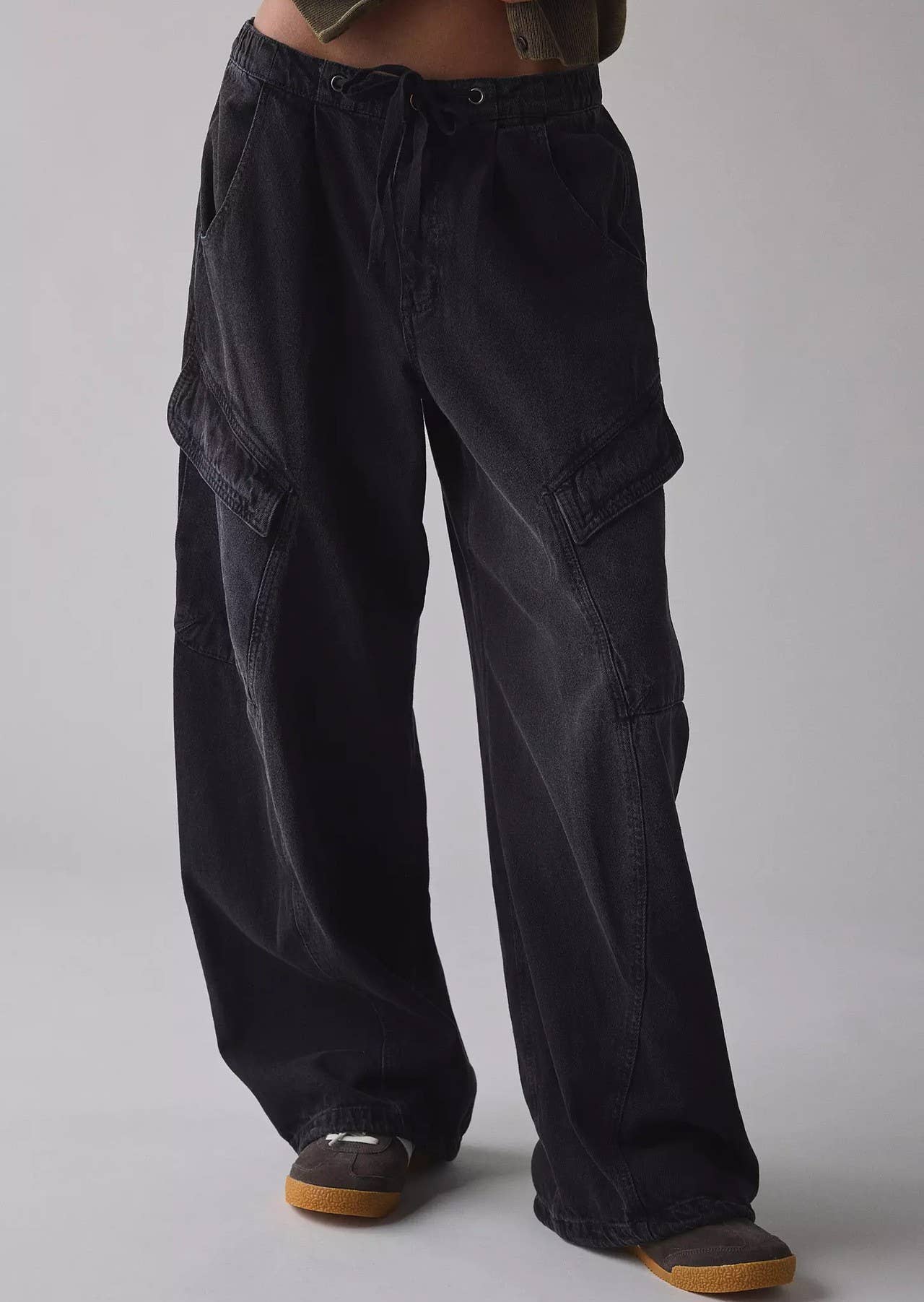 Casual High Waisted Drawstring Baggy Cargo Jeans