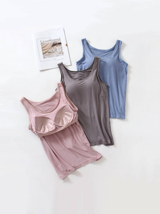 Skin-friendly soft round neck built-in bra tank top