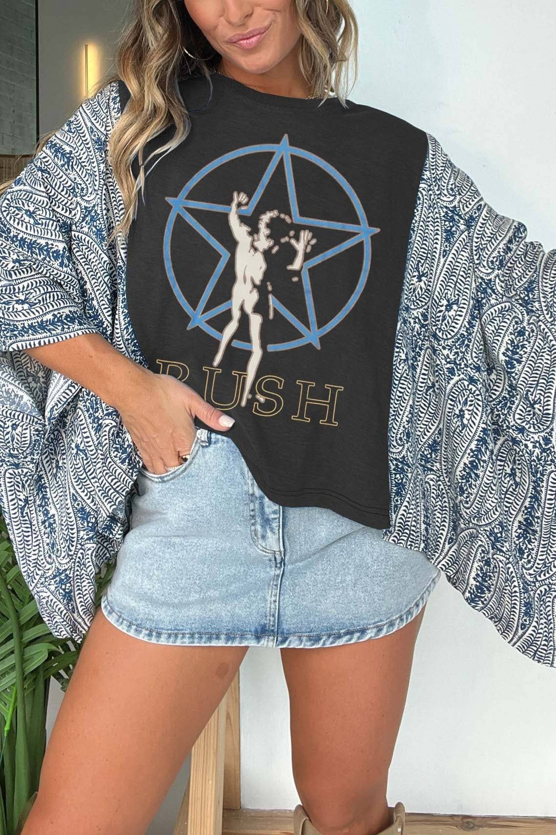 Country Music Vintage Graphic Tee with Long Kimono Sleeve