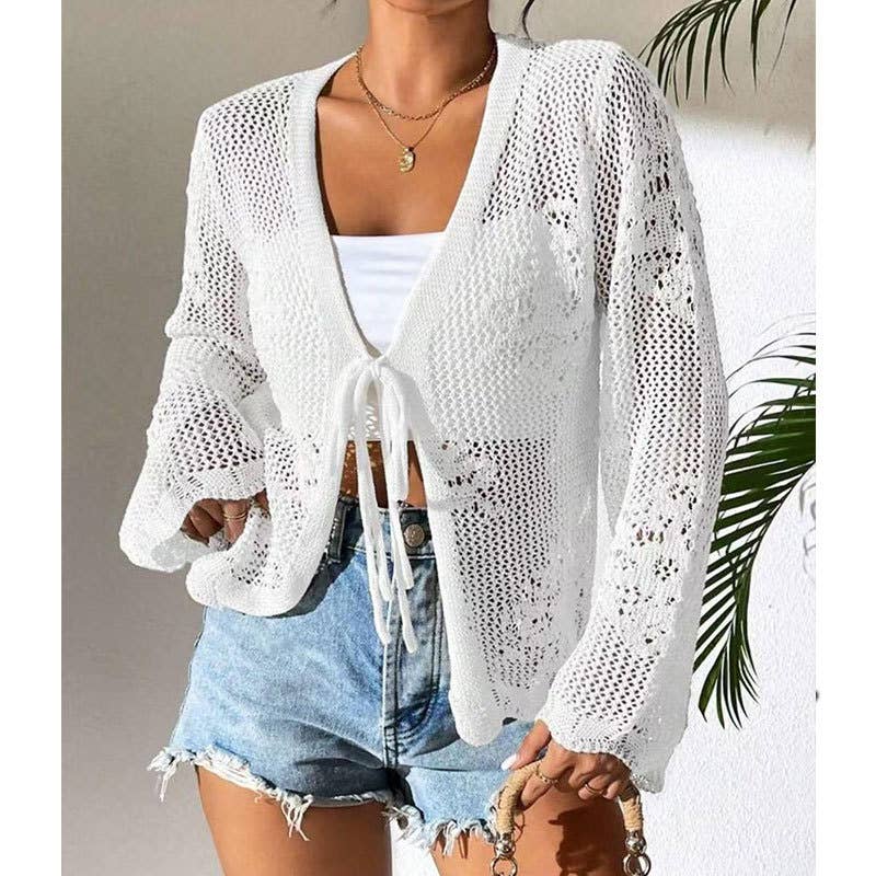 Floral Pattern Lace-Up Crochet Knit Beach Cover Top