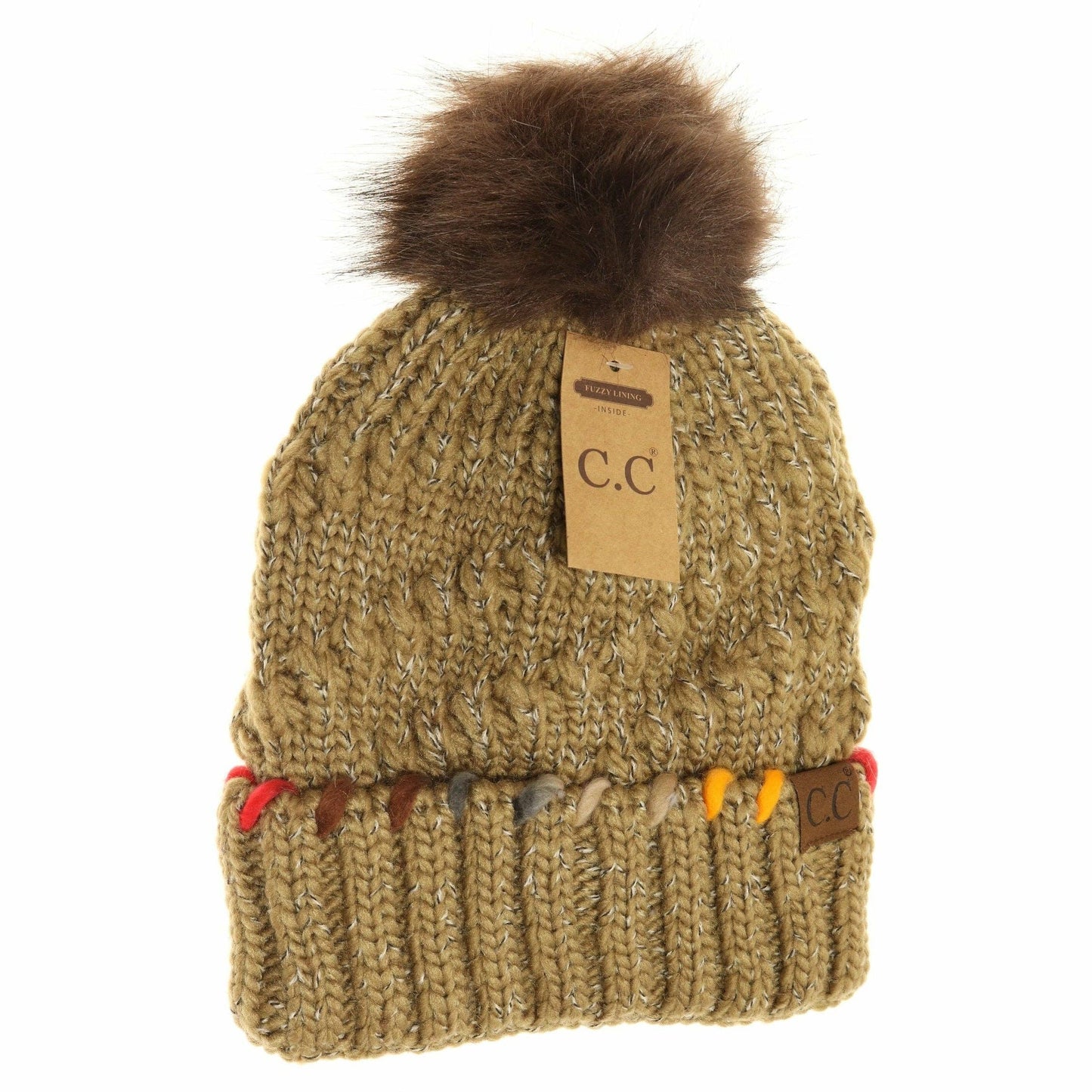 Fuzzy Lined Ombre Thread Accent Pom CC Beanie HAT1826
