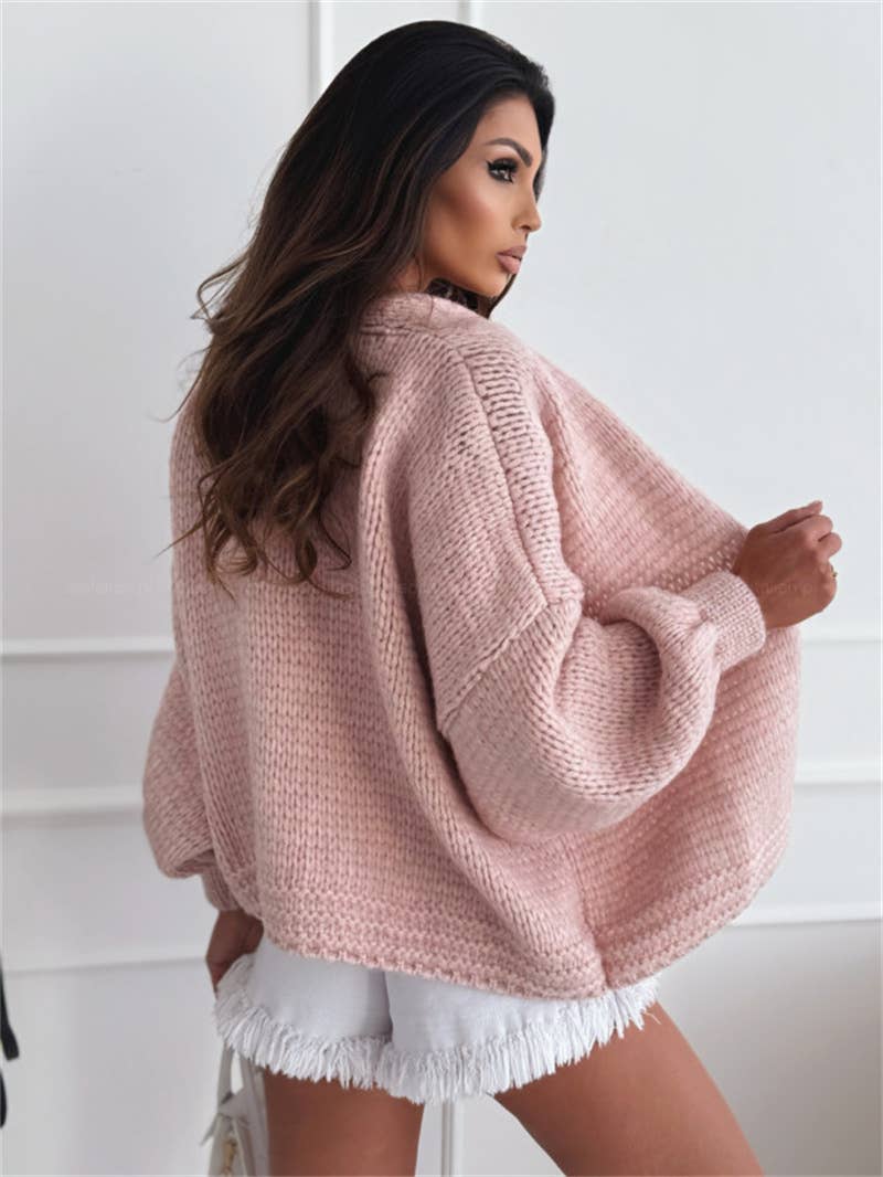 Chunky Knit Lantern Sleeve Cardigan