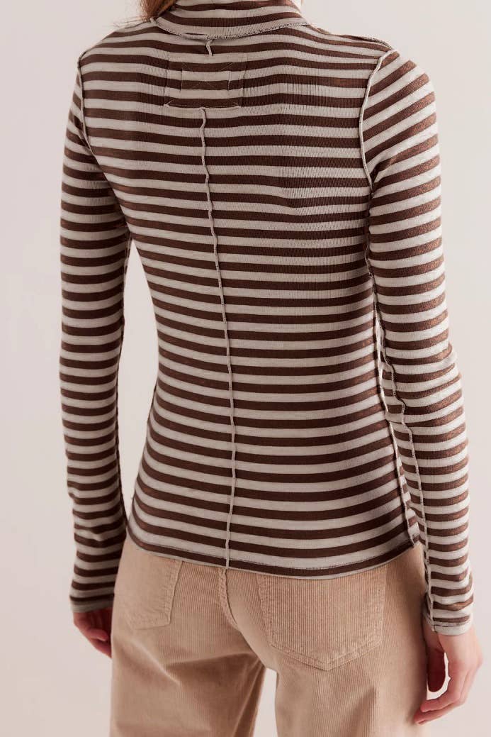 Stripe Turtleneck basic top fitted tee long sleeve top