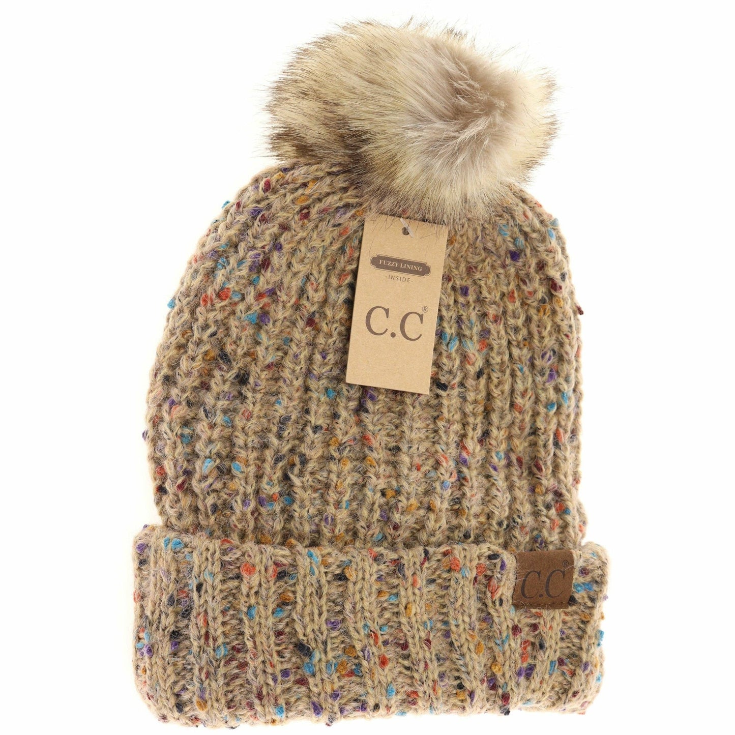Confetti Mohair Ribbed Fur Pom C.C Beanie HAT2078