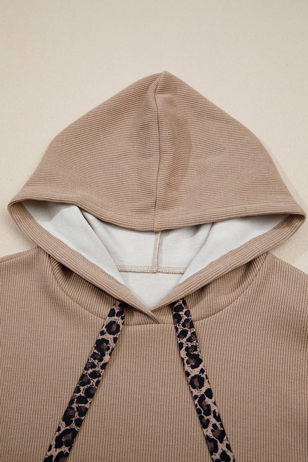 Thermal Textured Lace/Leopard Drawstring Baggy Hoodie