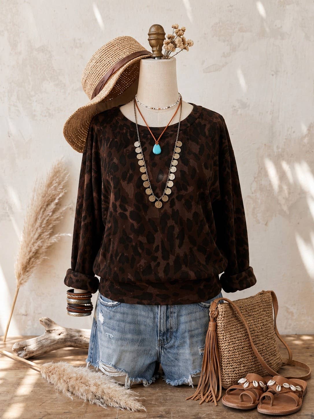 Leopard Print Crewneck  Camo Sweatshirt