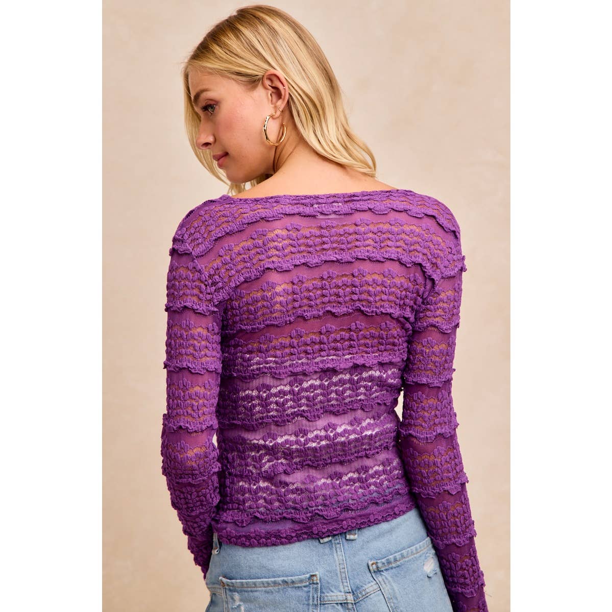 RUFFLES DETAIL MARDI GRAS COLOR FLOWER LACE TOP