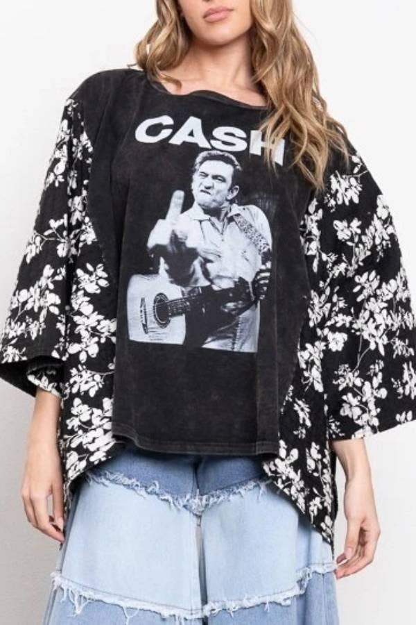 Country Music Vintage Graphic Tee with Long Kimono Sleeve