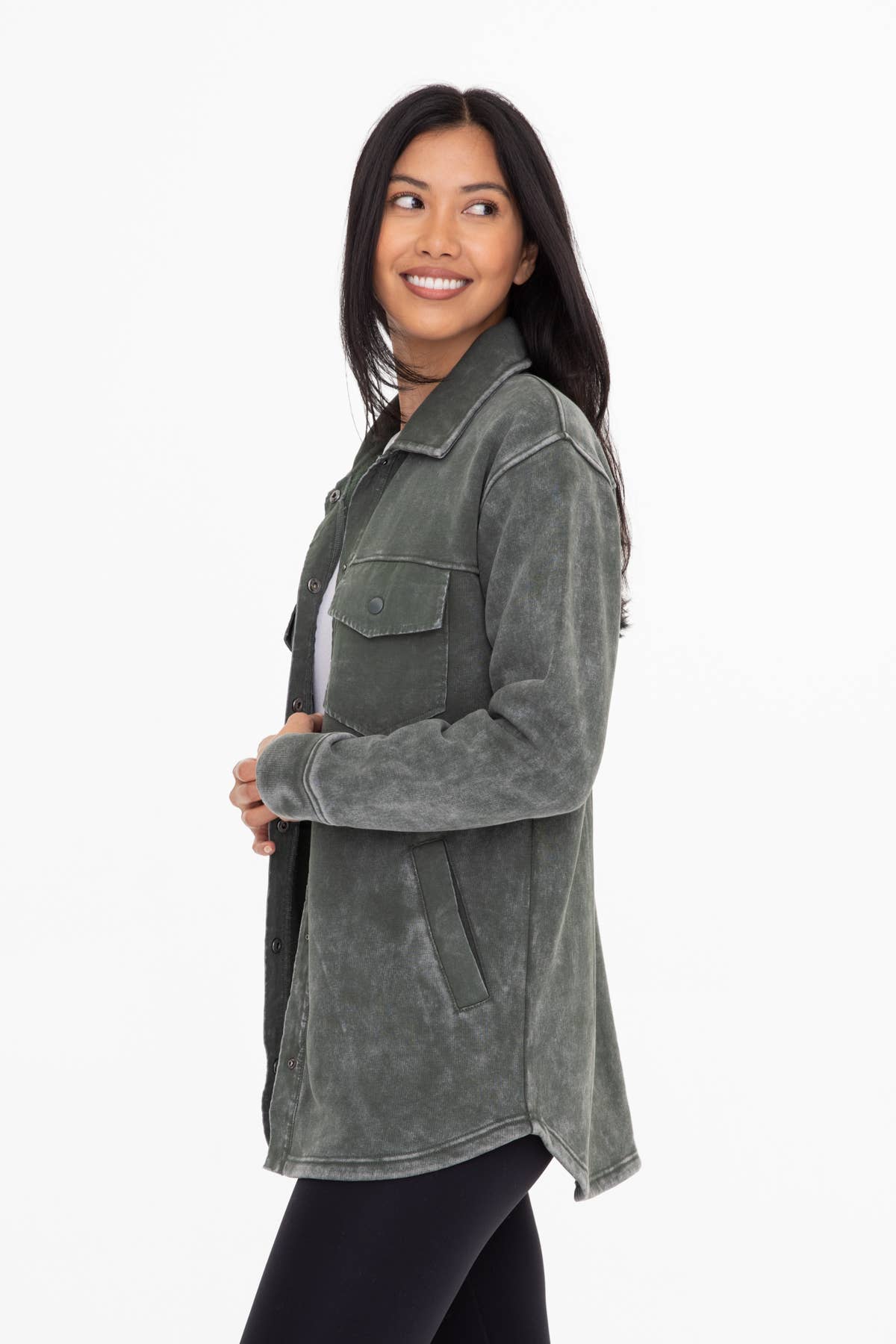 Snap-On Shacket with Pockets: NATURAL