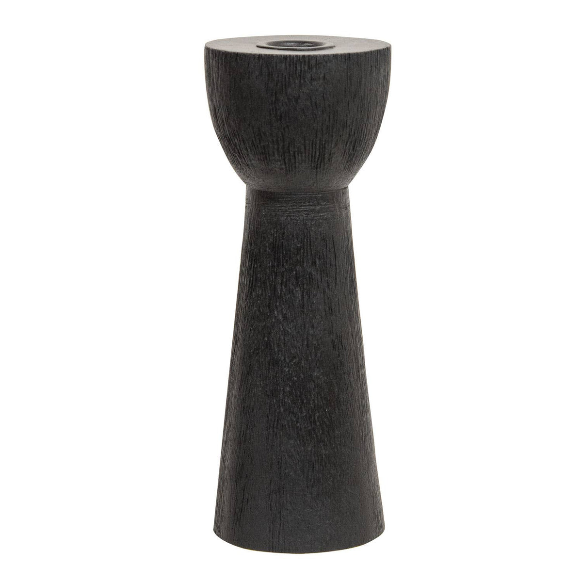Brushed Black Wood Taper Holder, 8"