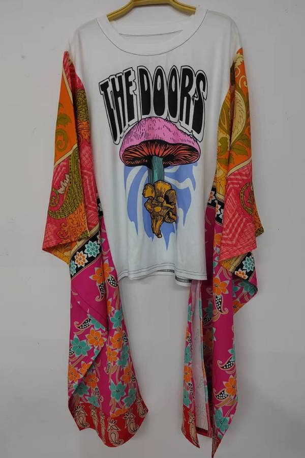 Western Vintage Graphic Batwing Kimono Sleeves Tees Boho Top