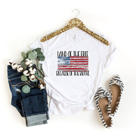 Land of the Free Because of the Brave Flag White Tee