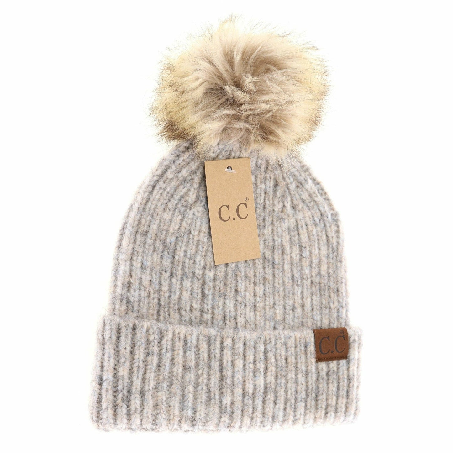 Soft Ribbed Fur Pom C.C Beanie HAT2074