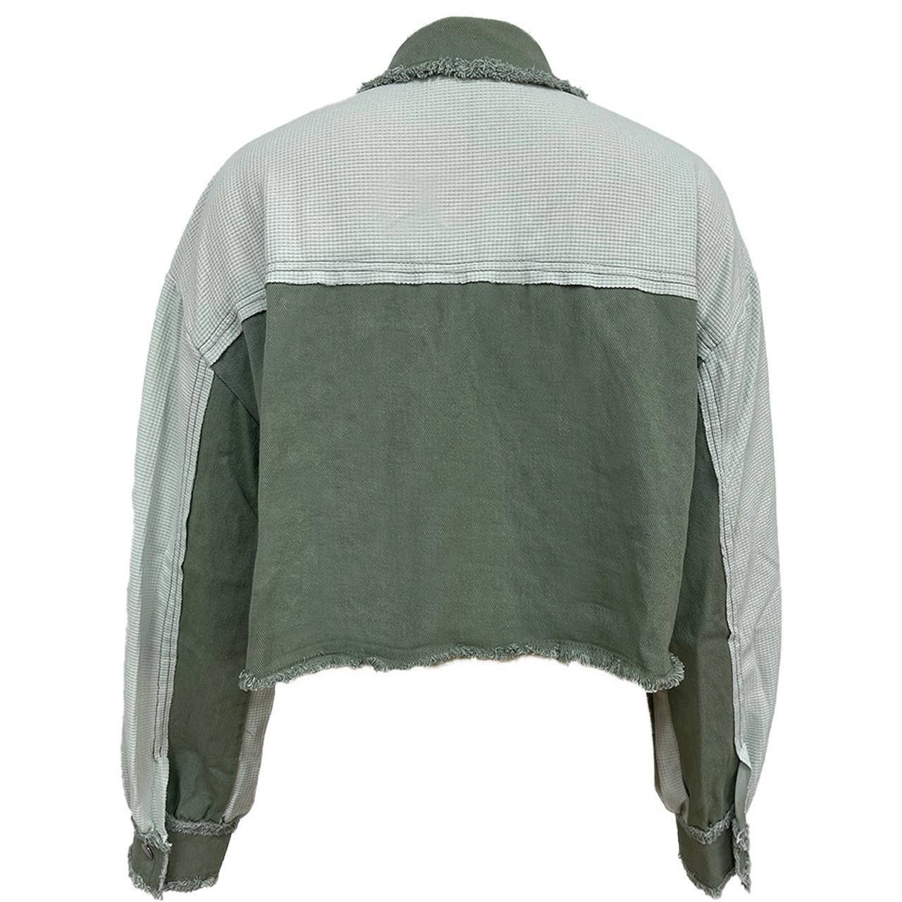 Long-sleeved waffle-patterned women's short jacket