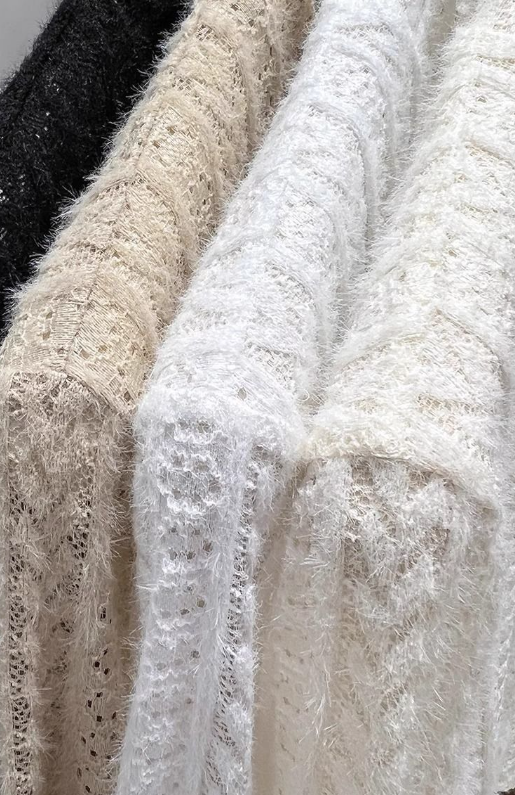 Soft knit Fluffy Texture Lace High neck Layering Top