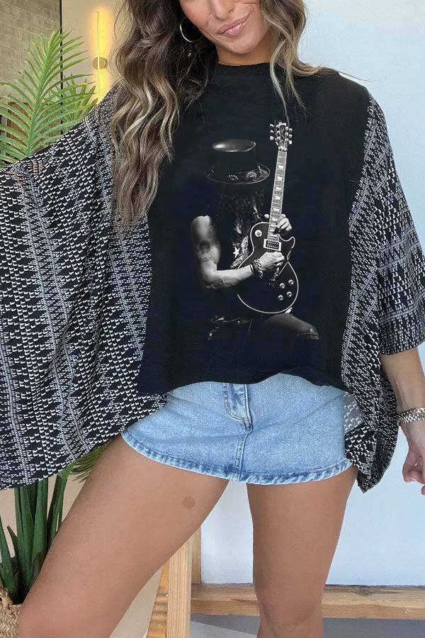 Western Vintage Graphic Batwing Kimono Sleeves Tees Boho Top